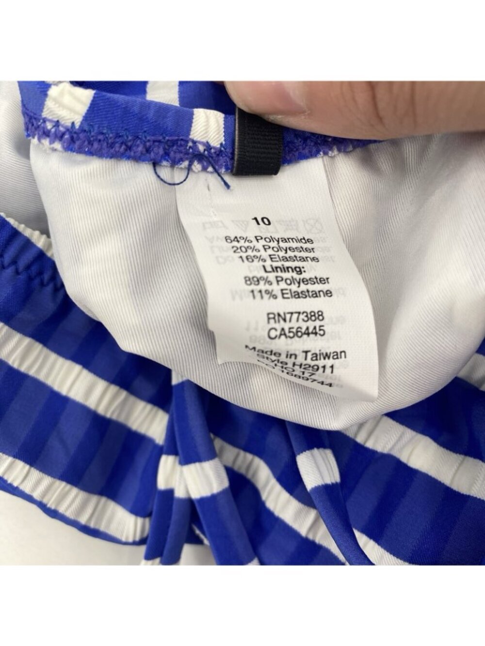 J.Crew Size 10 Blue White Lace Up Back One Piece Swimsuit Puckered Stripe H2911 - Picture 6 of 14